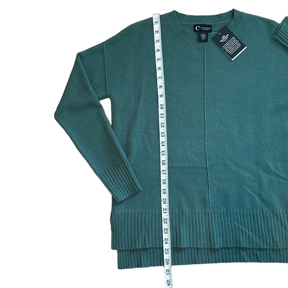 NWT C by Bloomingdales High/Low 100% Cashmere Crewneck Sweater Green S - Picture 7 of 10